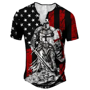 T-shirt Vintage Knight pour hommes 3D imprimé croix Henry chemise décontracté Street Style hommes hauts vêtements chrétiens