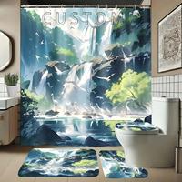 Ensemble de rideaux de douche en polyester à motif floral, 4 pièces, tissu imperméable, sans crochets, avec crochets, lavage en machine facile