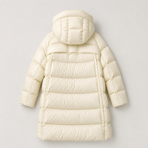 Manteau long à capuche pour femme, blanc uni, imperméable, en polyester épais, coupe droite - Product Image 3