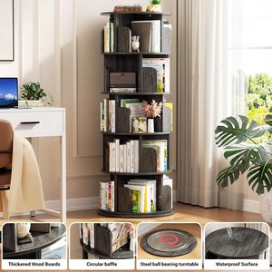Estantería giratoria de 5 niveles para espacio pequeño, estantería de esquina de exhibición 360, muebles de sala de estar de estilo de madera MDF para el hogar, oficina y dormitorio