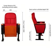 Chaises pliantes en métal, bois et tissu pour salles de conférence, églises, théâtres, cinémas, auditoriums avec tablette d'écriture