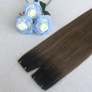 青島工場100% 未処理ロシアバージンキューティクルシームレス二重描画ヘアモニーハンドタイ横糸エクステンション - Product Image 3