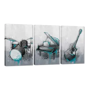 3 Pieces Canvas Painting Wall Art Music Series Wall Art Canvas Abstract Musical instrument Picture for Home Modern Decor