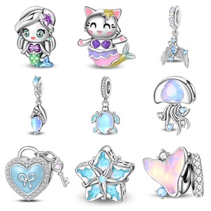 Venta al por Mayor de Dijes de Plata 925 con Gemas, Diseño de Sirena, Princesa y Tortuga Marina, para Pulseras <span class=keywords><strong>Pandora</strong></span>, Personalizables - Product Image 1