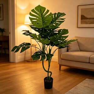 Artificial Turtleback Tree with Green Plastic Leaves Potted Indoor Plant - Product Image 4