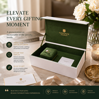 Ensemble d'emballage de bijoux de luxe, boîte cadeau en velours microfibre vert, bord doré, logo personnalisé, boîte cadeau de bijoux haut de gamme
