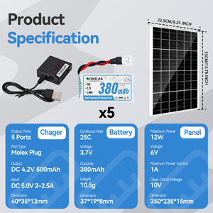 Solución de Kit de Banco de Energía para Drones OEM/ODM, Baterías Lipo 1S de 3.7V 380mAh al por Mayor con Cargador 5 en 1 y Suministro de Accesorios de Panel Solar de 12W - Product Image 6