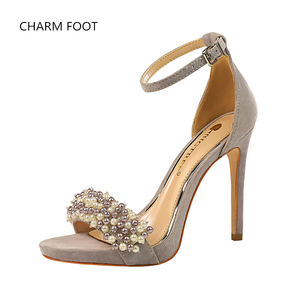 <span class=keywords><strong>Sandalias</strong></span> de tacón superalto para banquete, zapatos sexys de estilo europeo y americano, con <span class=keywords><strong>plataforma</strong></span> impermeable, con diamantes de imitación y perlas de ante - Product Image 5