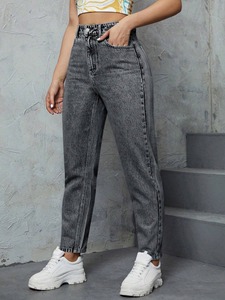 Jean en denim long droit de qualité supérieure pour dames, confortable, mince, style de fête classique, délavé - Product Image 2