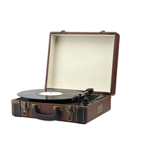 Bunter Holz-Plattenspieler mit Bluetooth und Line-Out, 33/45/78 U/min, Tragbarer Plattenspieler mit Stereo-Lautsprechern