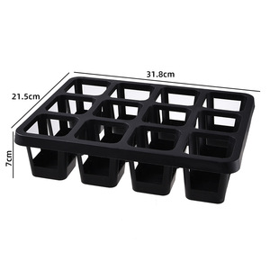 Plateau de 12 alvéoles rectangulaires pour semis, en plastique, avec réservoir d'eau, support pour plantes succulentes, grille fixe pour pots de 7x8 cm, noir et blanc - Product Image 2