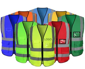 Chaleco de seguridad reflectante de alta visibilidad para construcción, chaqueta de seguridad con bolsillos, EN471/ISO 20471