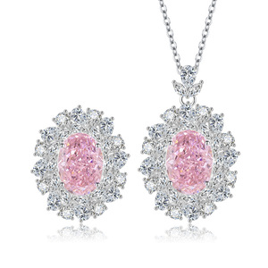 Magnifiques bijoux de mode attrayants, anneaux ovales en zircone cubique rose 10*14mm, collier en cuivre pour femmes - Product Image 1