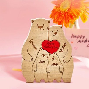 Puzzle décoratif personnalisé en forme d'ours familial, noms personnalisés, convient à 2 à 6 noms, ours en bois Art <span class=keywords><strong>Déco</strong></span>, décoration saisonnière respectueuse de l'environnement - Product Image 2