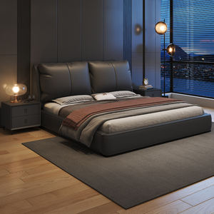 เตียงไม้สไตล์มินิมอลโมเดิร์นสุดหรูหุ้มเบาะ ขนาดคิงไซส์/ดับเบิ้ล พร้อมโครงเตียงนุ่มสบาย ชุดเตียงพร้อมที่เก็บของ ดีไซน์เรียบง่ายสำหรับคู่รัก - Product Image 1