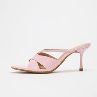 2026 Sandales mules sexy pour femmes, roses, à talons aiguilles, effet croco, à brides croisées, à bout ouvert, chaussures de soirée et de bureau, ODM OEM Personnalisé