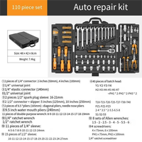 Trousse à outils industrielle pliable de 110 pièces pour réparation automobile et domestique, comprenant clés mixtes, pinces, tournevis et articulations universelles