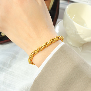 Elegante Simple 18K Chapado en oro Pulsera de cadena de acero inoxidable Chunky para mujeres-Pulseras de encanto de moda Regalo perfecto - Product Image 5
