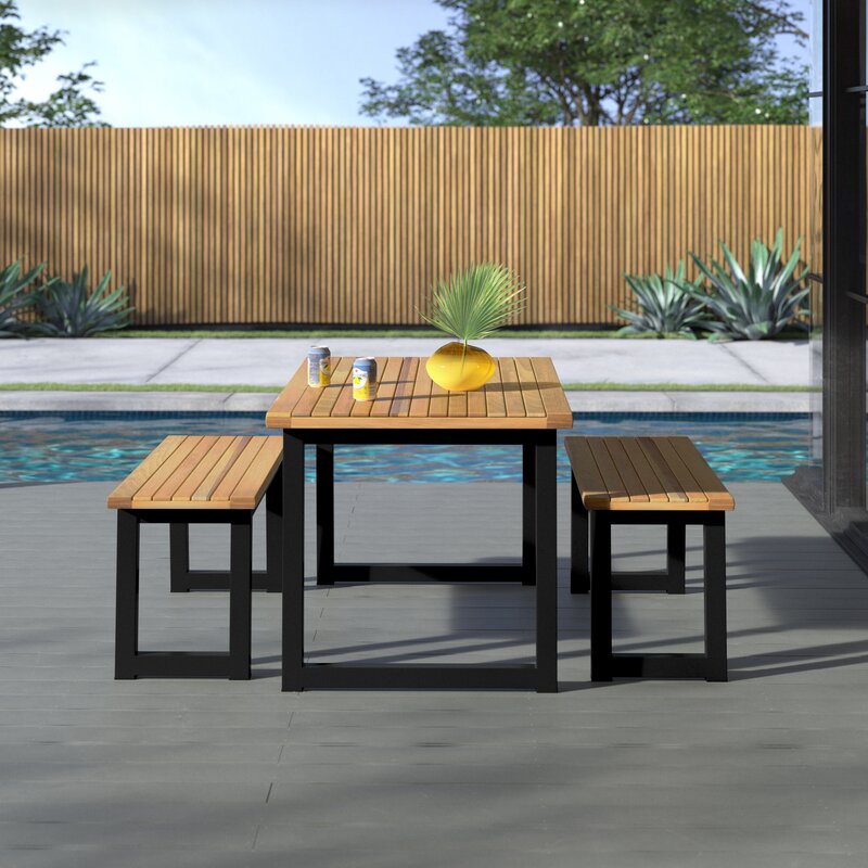 Outdoor furniture aluminum garden patio set rectangular wooden top table dinning set