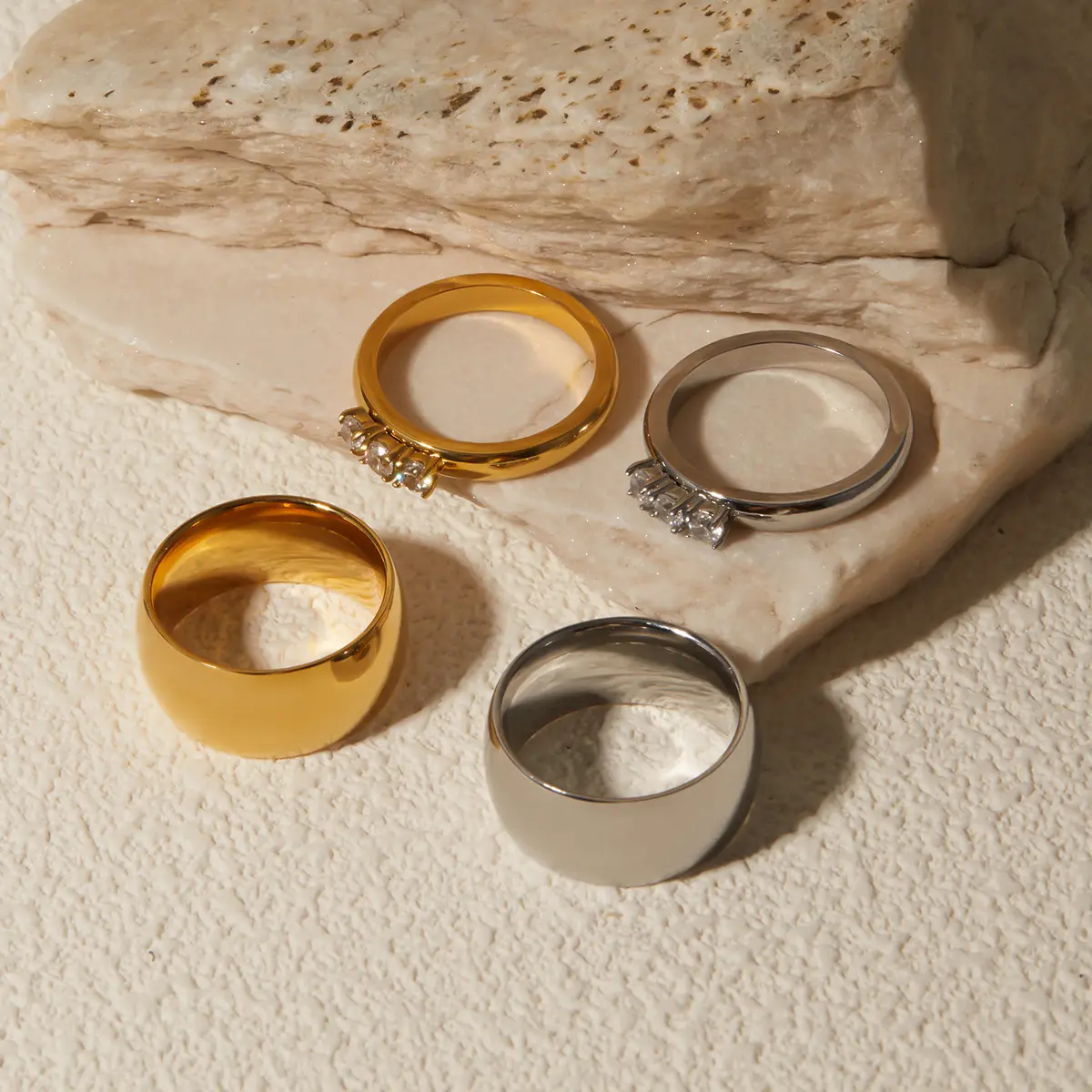 18k oro acciaio inossidabile con diamanti semplice anello a bobina alla moda in acciaio titanio combinazione anello