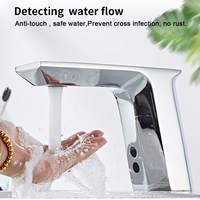 Robinet d'eau froide monocommande moderne classique à capteur tactile, finition chrome brossé, en alliage de zinc, à montage sur comptoir avec douchette extractible