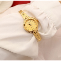 Jam Tangan Wanita Berkualitas Tinggi No Fade 24k Gold Brass Band, Dial Mini Baru, Mewah dengan Berlian, Jam Tangan Wanita Kelas Atas, Hadiah