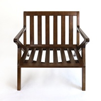 Fauteuil d'appoint en bois massif de style Mid-Century, fauteuil de loisirs rembourré en cuir PU vieilli avec accoudoirs en bois ouverts