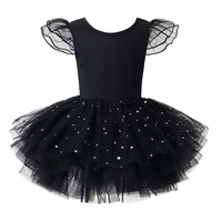 Robe de ballet populaire pour filles avec manches chatoyantes et dos croisé, idéale pour l'entraînement de danse