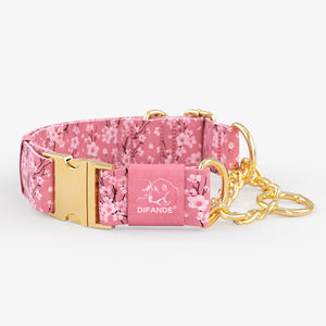 Motif OEM ODM collier de dressage réglable en polyester sans traction pour animaux de compagnie collier de chien Martingale de transfert de chaleur de luxe avec chaîne en or - Product Image 1