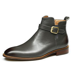 Classic Pointed Toe High Top Casual Leather Engraved Business Formal Hand Painted Soft Soled Leather <b>Boots</b> In British Style - Product Image 2