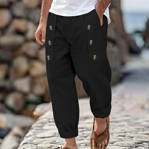 Pantaloni larghi Multi-bottone in cotone e lino - Product Image 3