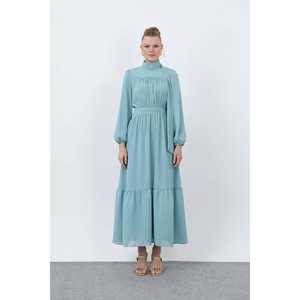 Elegante Vestido de Noche Negro de Gasa para Mujer con Cuello Alto, Corte Imperio y Drapeado Transpirable - Product Image 3