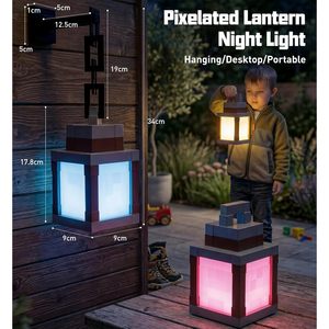 Pixelated Lantern Night <b>Light</b> 16 Color RGB <b>LED</b> Rechargeable With Remote Control Square Decor Lamp <b>USB</b> Powered - Product Image 4