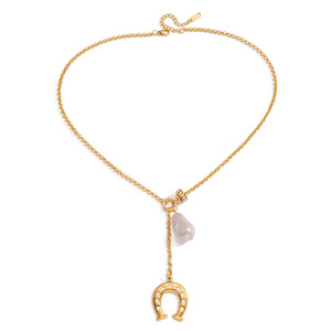 Horseshoe Pearl Pendant <b>Necklace</b> Gold Chain Rhinestone Inlay Daily Wear Gift Jewelry - Product Image 5