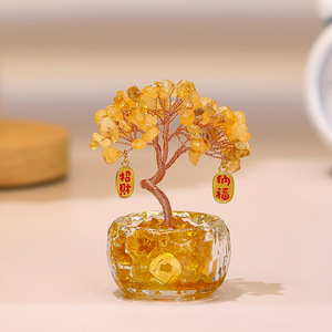 Citrine Money <b>Tree</b> <b>Crystal</b> Ornament Round Desktop Home Office Decoration Gift - Product Image 4