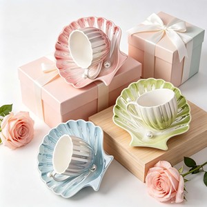 Service à café et à thé en porcelaine fine (Bone China) avec soucoupes et plateau à poignée, design minimaliste, coffret cadeau, pour les fêtes, du Ministère <span class=keywords><strong>de</strong></span> la Santé - Product Image 5