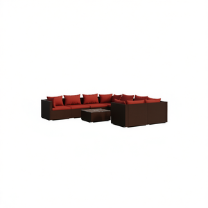 Set Lounge da Giardino in Rattan Marrone per 6 Persone, Arredamento da Esterno Contemporaneo Resistente alle Intemperie - Product Image 1