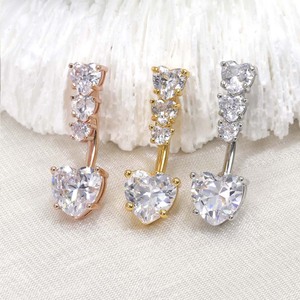 Sexy <strong>Custom</strong> Magnetic <strong>Belly</strong> Button <strong>Rings</strong> Gold Plated Stainless Surgical Steel Featuring Natural Heart Cut Zircon Stones Claw Set - Product Image 3