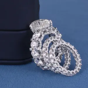 Kustom Wanita mewah S925 perak 9k 10k 14k 18k emas 5ct pir Moissanite Lab berlian pernikahan pertunangan Band cincin untuk wanita