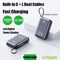 Batterie externe portable 20000mAh avec câbles intégrés, charge rapide PD22.5W, affichage LED de la puissance, PD26-20000