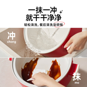 หม้อไฟฟ้าแดวูทรงกลมสีแดงสไตล์เรโทรอเนกประสงค์สำหรับผัดข้าวต้มก๋วยเตี๋ยว - Product Image 3