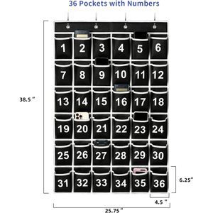 Organizador de Pared con 36 Bolsillos Negros Numerados, Plegable y Multifuncional, para Colgar en el Aula, Organizador de Teléfonos con Ganchos - Product Image 2