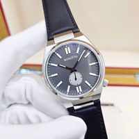 Montre-bracelet mécanique pour homme, boîtier en acier brossé, cadran à texture radiale grise, bracelet en cuir noir Tsuyosat