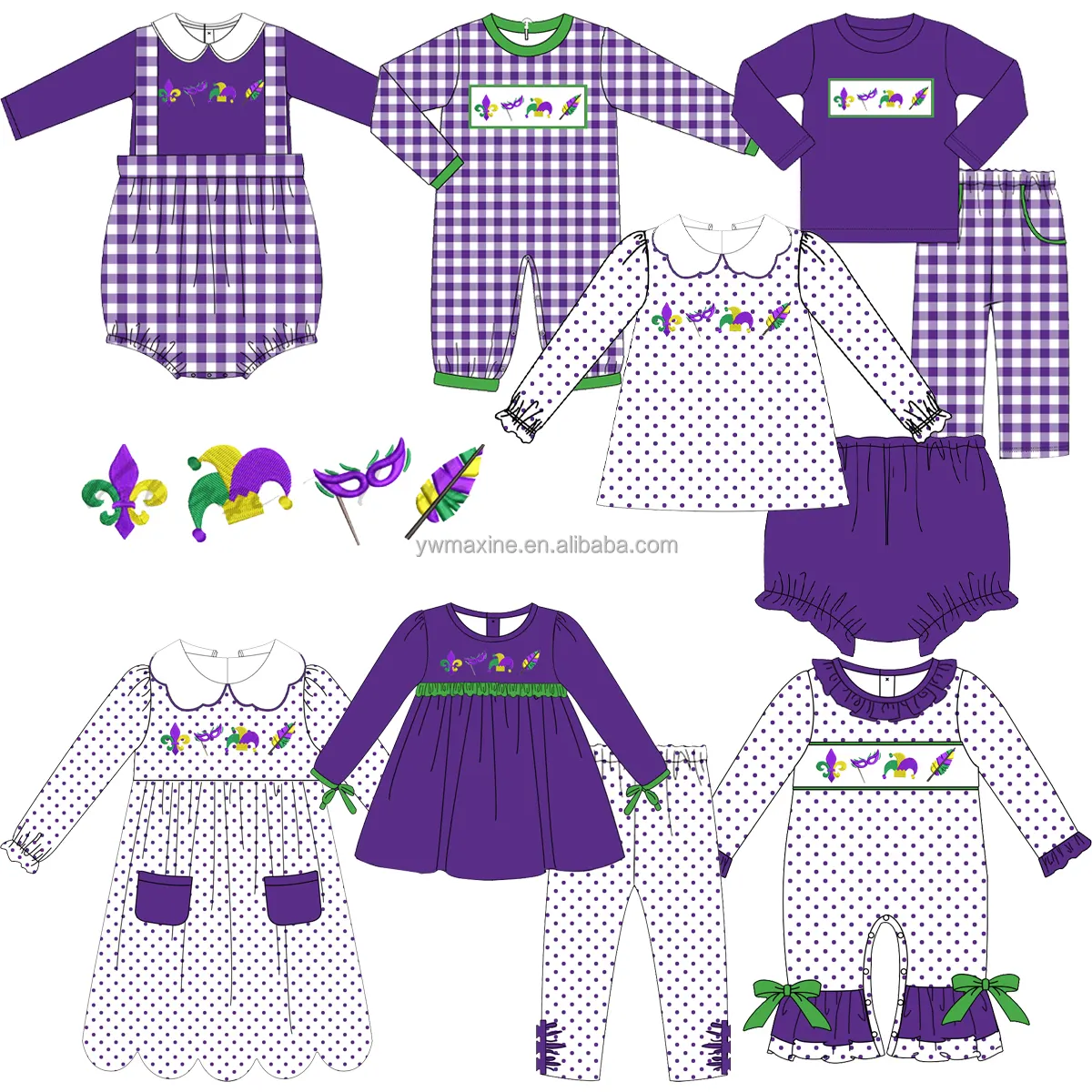 2023 Spring wholesale kids dress Mardi Gras cute embroidered customized printed dress scalloped fashion toddler girls dresses