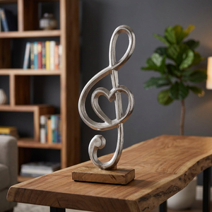 Metal Treble Clef Sculpture With Heart Design Handmade Artistic <b>Decor</b> For Living Room Tabletop Display Contemporary Style - Product Image 3