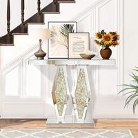 Tables de console miroir en verre de luxe avec diamant scintillant écrasé pour meubles de salon à la maison, meubles de table d'entrée, argent