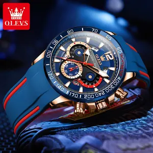 OLEVS 9936 Hot Selling Resee Brand Luminous Function Red Silica Gel Wholesale Quartz Watch Men