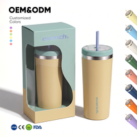 Bouteille isotherme à double paroi en acier inoxydable 304 avec logo personnalisé, couvercle anti-fuite et paille, maintient au froid 12h et au chaud 6h