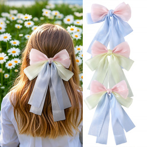 Barrettes à <span class=keywords><strong>cheveux</strong></span> longues avec ruban, nœuds mignons, pinces à <span class=keywords><strong>cheveux</strong></span> pour enfants, pinces à queue de cheval couleur bonbon pour filles, fête, 20 cm - Product Image 1