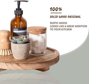 丸い装飾トレイ 木製 バスルームカウンターオーガナイザー ファームハウスキッチンデコレーション 木製台座 石鹸皿 キャンドル スポンジ用 - Product Image 4